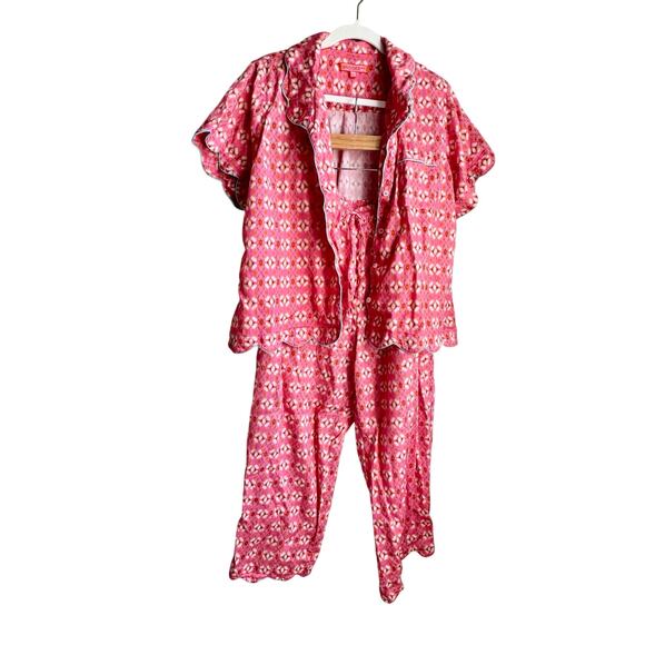 Brooks Ave Pink Scalloped Pajama Set Long Pant & Short Sleeve Top Sweet Pea NEW - Picture 4 of 11